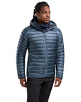 Montane Men's Anti-Freeze Hooded Down Jacket (Stone Blue) model looking away