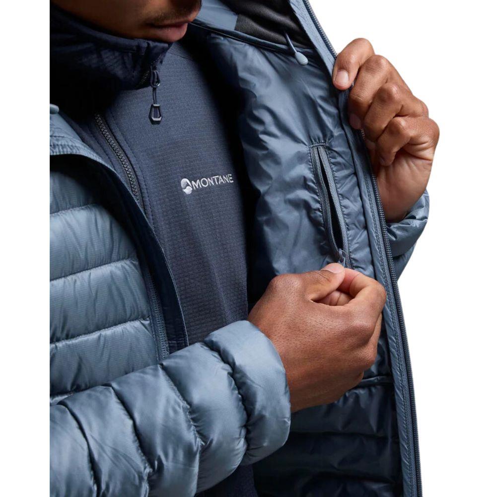 Montane Men's Anti-Freeze Hooded Down Jacket (Stone Blue) inner zip