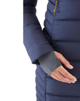 Rab Women's Deep Cover Recycled Down Parka (Deep Denim) sleeve