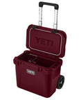 Yeti Roadie 32 Wheeled Cool Box (Wild Vine Red) lid open