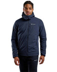 Montane Men's Fireball Hooded Insulated Jacket (Eclipse Blue) model walking towards