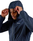 Montane Men's Fireball Hooded Insulated Jacket (Eclipse Blue) adjusting hood