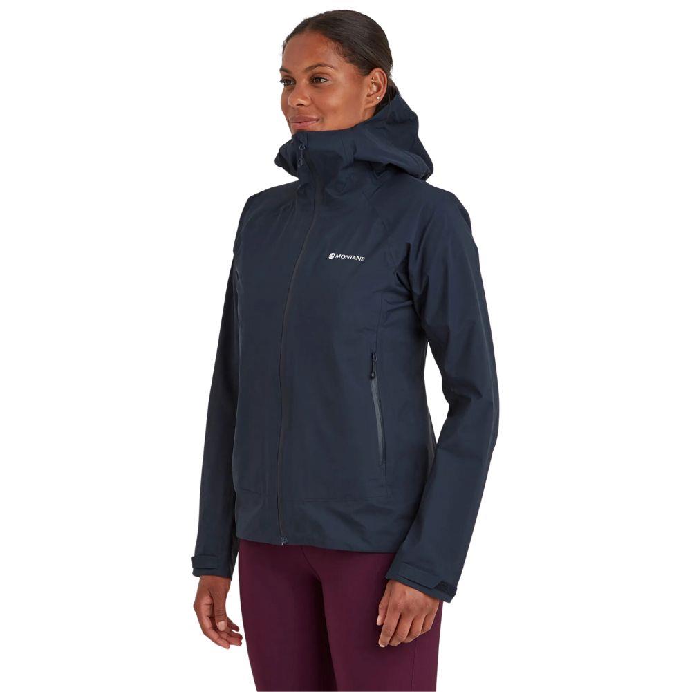 Montane Women's Phase Lite Waterproof Jacket (Eclipse Blue) model  left angle