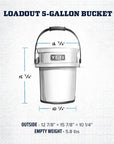 Yeti Loadout 5 Gallon Bucket (Seafoam) measurements
