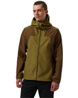 Berghaus Men's Deluge Pro 3.0 Waterproof Jacket (Green/Brown) model looking away