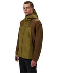 Berghaus Men's Deluge Pro 3.0 Waterproof Jacket (Green/Brown) model half turn looking at us
