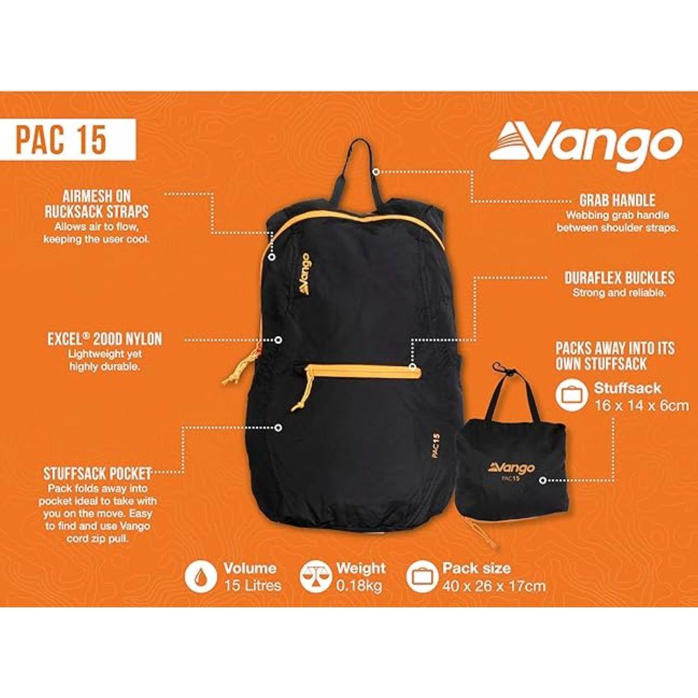 Vango Pac 15L Backpack (Black) info