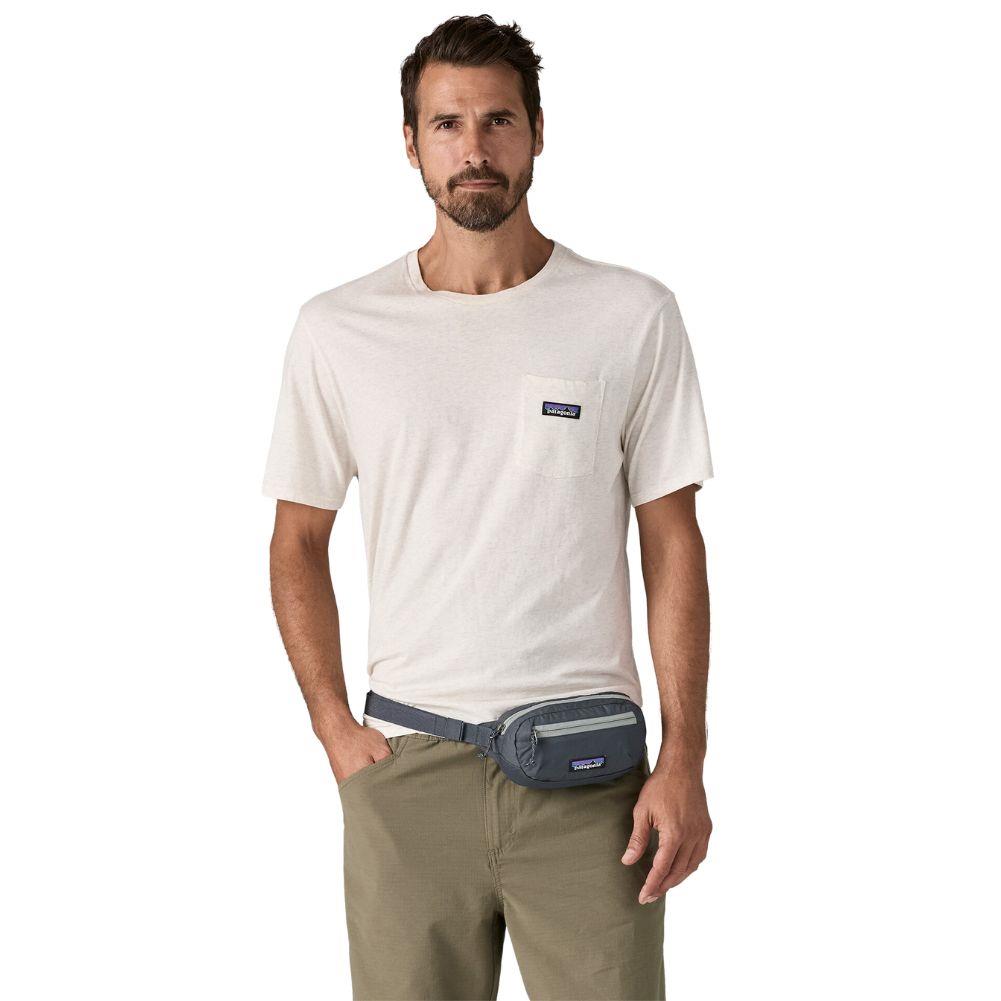 Patagonia Terravia 1L Mini Hip Pack (Smolder Blue) on waist