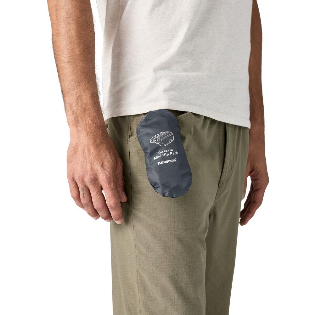 Patagonia Terravia 1L Mini Hip Pack (Smolder Blue) on the hip