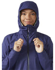 RAB Women's Downpour Plus 2.0 Waterproof Jacket (Patriot Blue) hood up front