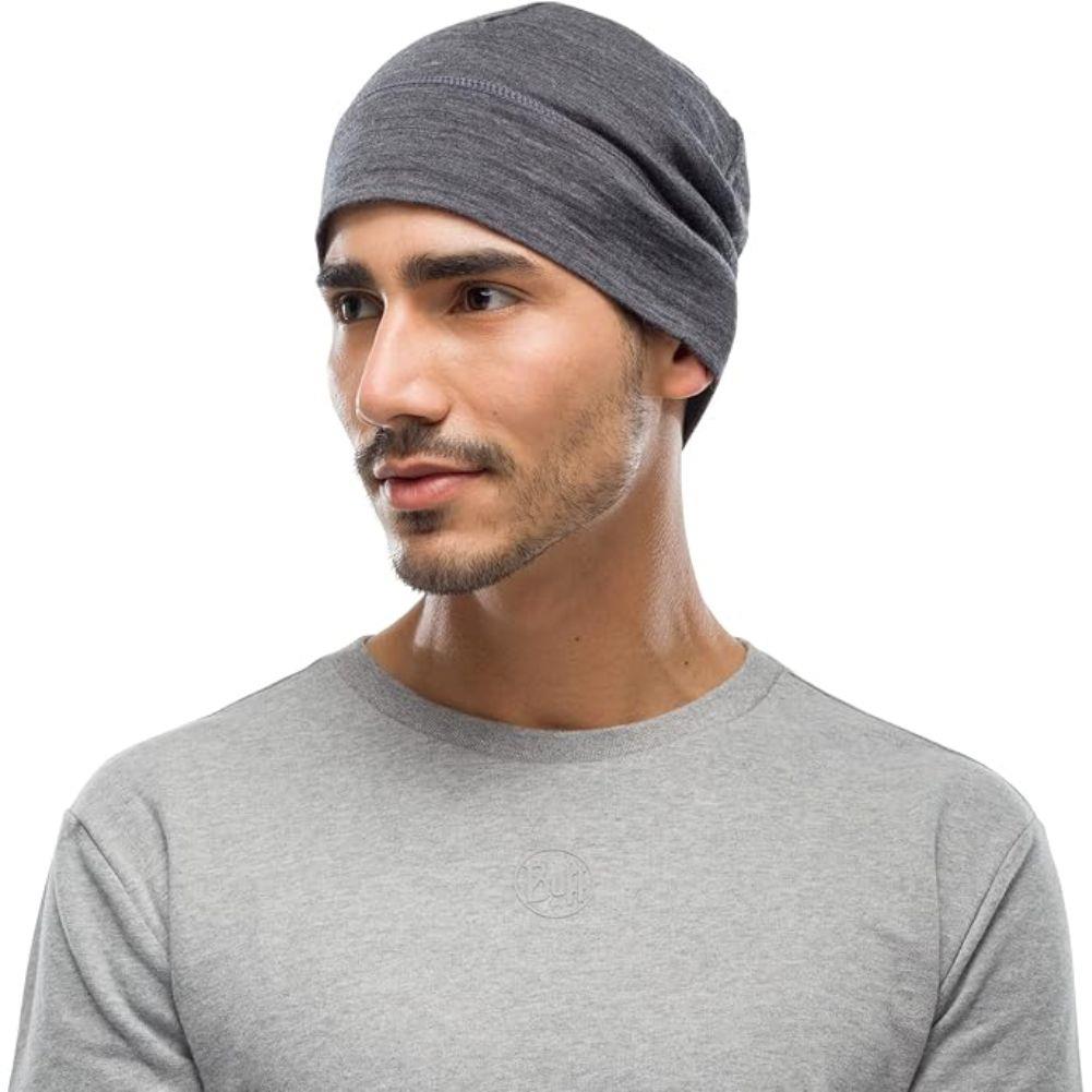 Buff Merino Lightweight Beanie (Solid Grey) person