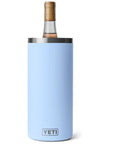 Yeti Rambler Wine Chiller (Big Sky Blue) with bottle front