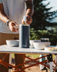Yeti Rambler Wine Chiller (Big Sky Blue) being used