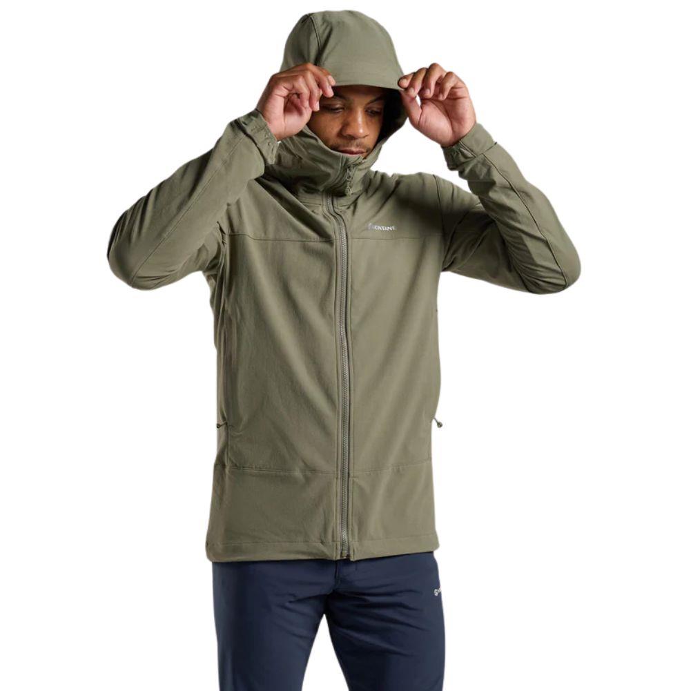 Montane Men's Tenacity Hooded Softshell Jacket (Caper) hood up