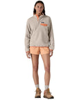 Patagonia Women's Lightweight Synchilla Snap-T Fleece Pullover (Oatmeal Heather/Heirloom Peach)v full body