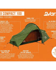 Vango Apex Compact 100 Tent - 1 Man Lightweight Tent (Forest Green) info