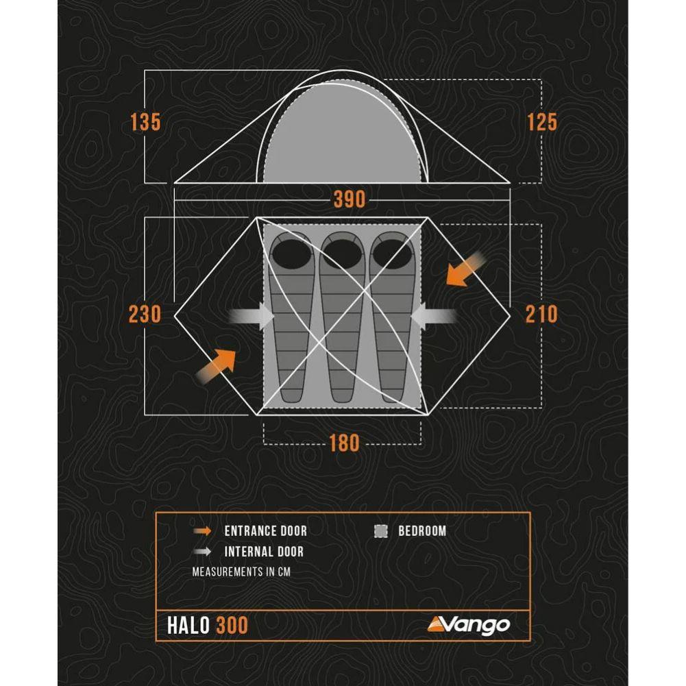 Vango Halo 300 Tent - 3 Man Tent 2025 (Forest Green)