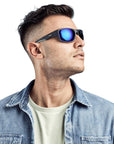 Sinner Bruno Sport Sunglasses (Dark Blue/Smoke Blue) looking away