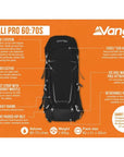 Vango Denali Pro 60:70S Trekking Rucksack - Short Back (Black)