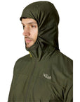 Rab Men's Windgather Hooded Jacket (Army) hood up