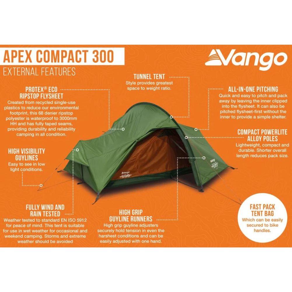 Vango Apex Compact 300 Tent - 3 Man Trekking Tent (Forest Green) 2025