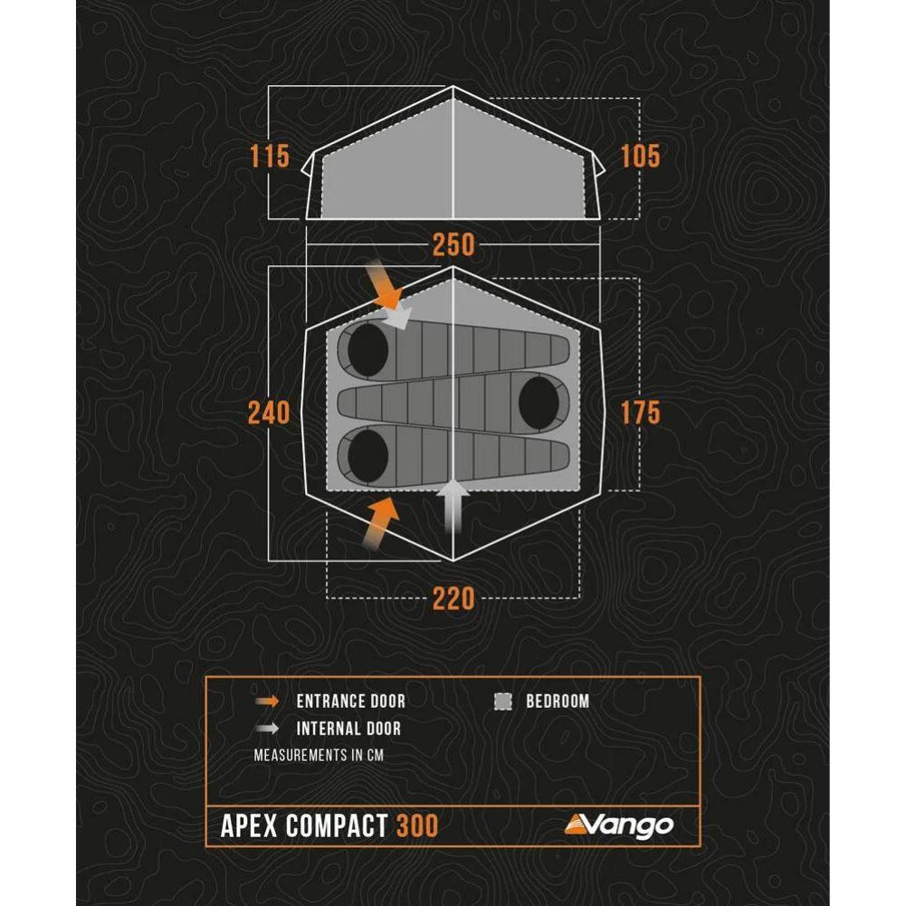 Vango Apex Compact 300 Tent - 3 Man Trekking Tent (Forest Green) 2025