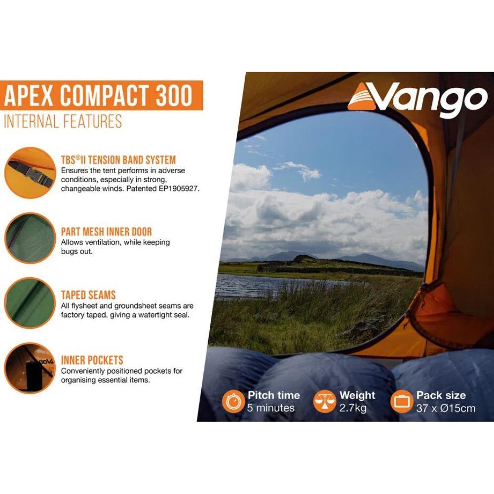 Vango Apex Compact 300 Tent - 3 Man Trekking Tent (Forest Green) 2025