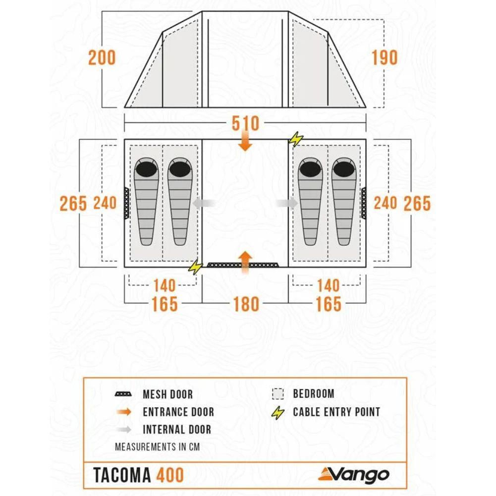 Vango Tacoma 400 Tent Package - 4-Man Tent with Footprint (Deep Blue)