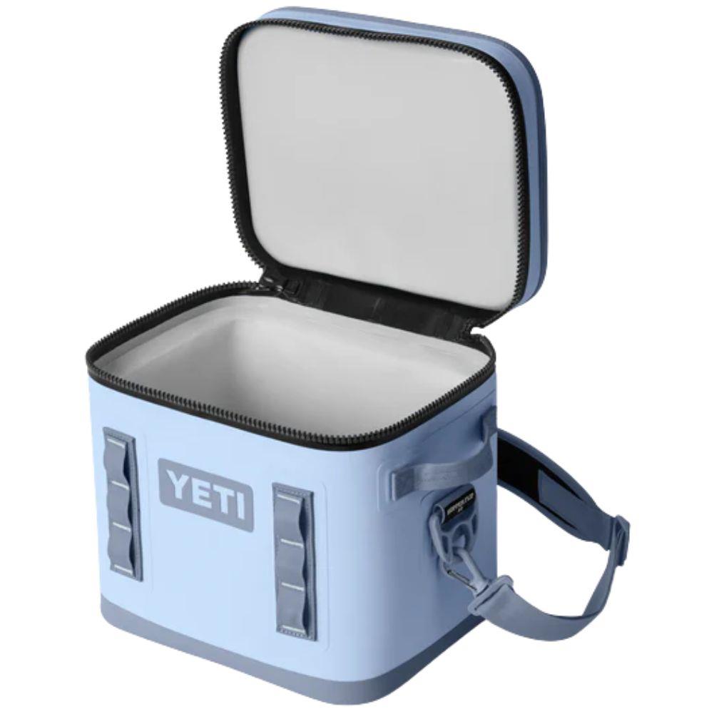 Yeti Hopper Flip 12 Soft Cooler (Big Sky Blue) open lid
