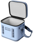 Yeti Hopper Flip 12 Soft Cooler (Big Sky Blue) open lid