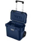 Yeti Roadie 32 Wheeled Cool Box (Navy) lid up