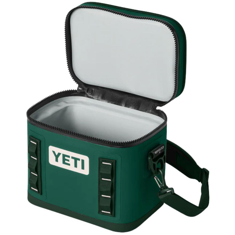 Yeti Hopper Flip 8 Soft Cooler (Black Forest Green) lid open