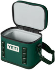 Yeti Hopper Flip 8 Soft Cooler (Black Forest Green) lid open