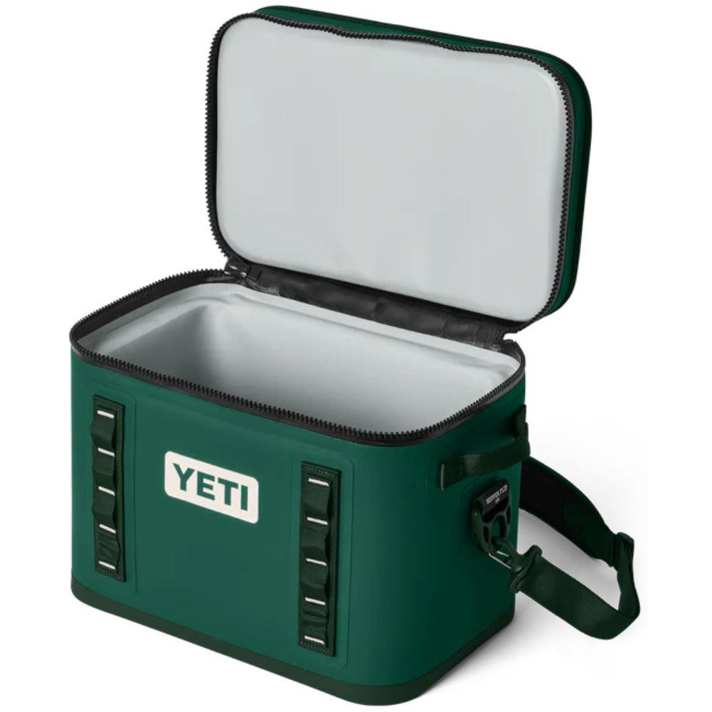 Yeti Hopper Flip 18 Cool Bag (Black Forest Green) lid open