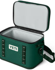 Yeti Hopper Flip 18 Cool Bag (Black Forest Green) lid open