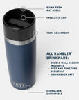 Yeti Rambler 16 oz (473 ml) Travel Bottle/Commuter Cap (Black) info