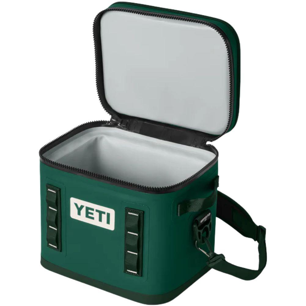 Yeti Hopper Flip 12 Soft Cooler (Black Forest Green) lid open