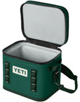 Yeti Hopper Flip 12 Soft Cooler (Black Forest Green) lid open
