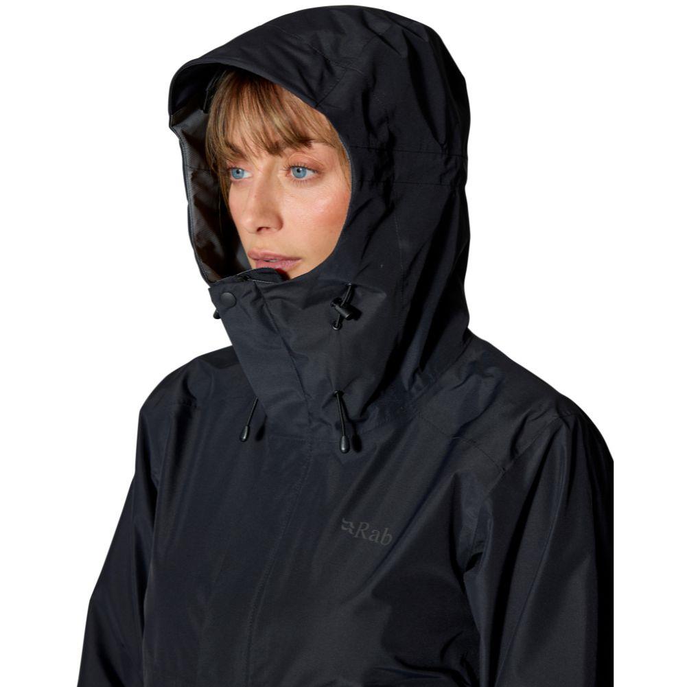 Rab Women's Downpour Waterproof Jacket (Black) hood up