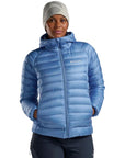 Montane Women's Anti Freeze Hooded Down Jacket - 2025 (Cornflower) hand in pockets