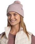 Buff Knitted Beanie (Renvi Rosewood) woman angle