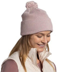 Buff Knitted Beanie (Renvi Rosewood) looking down