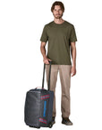 Patagonia Black Hole Wheeled Duffel 40L (Smolder Blue w/Amanita Red) standing