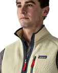 Patagonia Men's Retro Pile Fleece Vest (Pelican w/Smolder Blue) close up