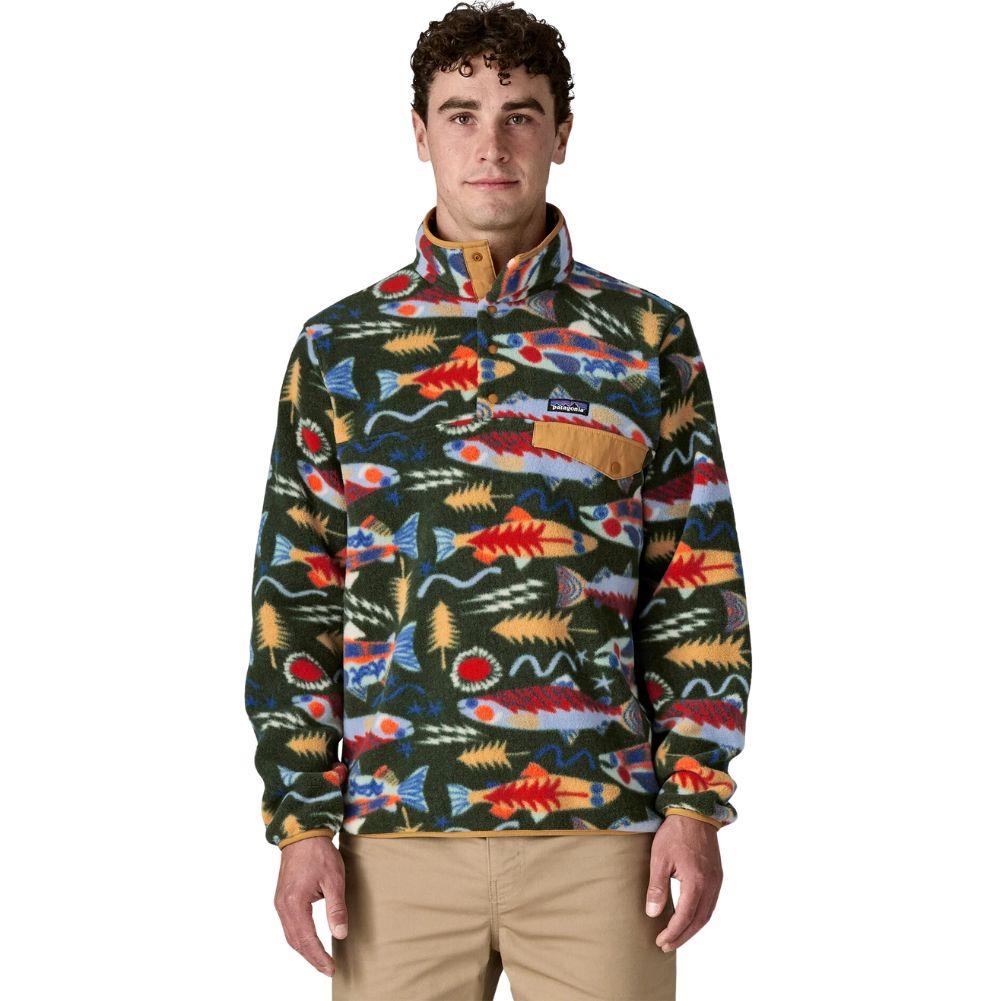 Patagonia Men's Lightweight Synchilla Snap-T Fleece Pullover (Salmon Energy: Old Growth Green) fro