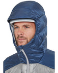 Rab Men's Cirrus Ultra Insulated Hooded Jacket (Tempest Blue/Light Zinc) hood up
