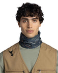 Buff CoolNet UV Neckwear (Largemouth Navy) around neck