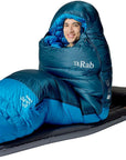 Rab Ascent Down Sleeping Bag (-18°C) - Regular - Left Zip (Tempest Blue/Maya Blue) sitting