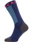 Sealskinz Waterproof Warm Weather Mid Length Sock With Hydrostop (Navy Blue/Grey/Red) side
