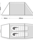 Wild Country Hoolie Compact 2 Tent + Hoolie Compact 2 Footprint + Free Wild Country Aluminium Alloy V-Angle Peg (10 Pack) Measurements